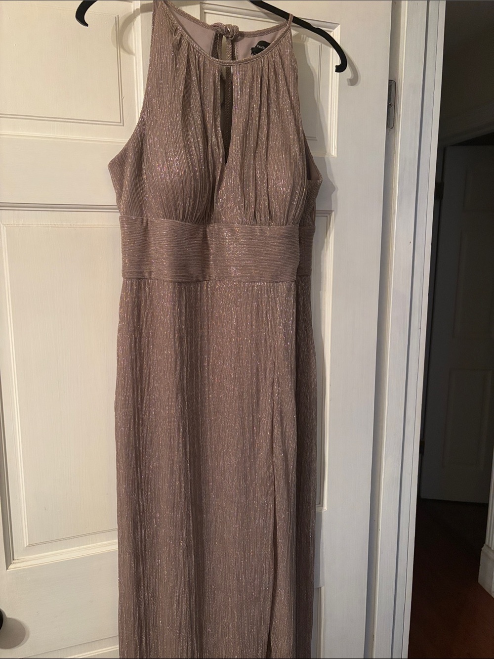 R&M Richards Shimmery Taupe Halter-Style Maxi Dress